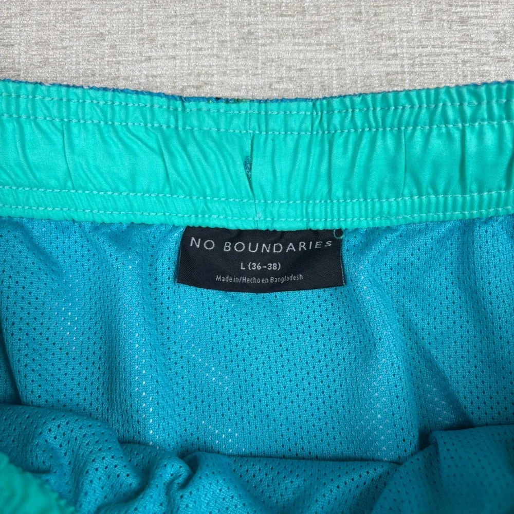 No Boundaries Mens Dinosaur Jet Ski Swim Trunks Teal Blue Graphic Shorts Large